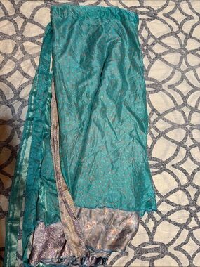 Teal Floral Brocade Women's silk wrap Skirt